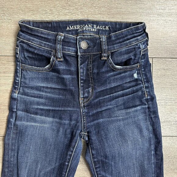 American Eagle Jeans Size 0 Distressed Curvy Hi Rise Jegging Wash Blue Denim - Picture 5 of 8